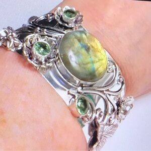 Labradorite Peridot Stamped 925 Sterling Silver Cuff Bracelet